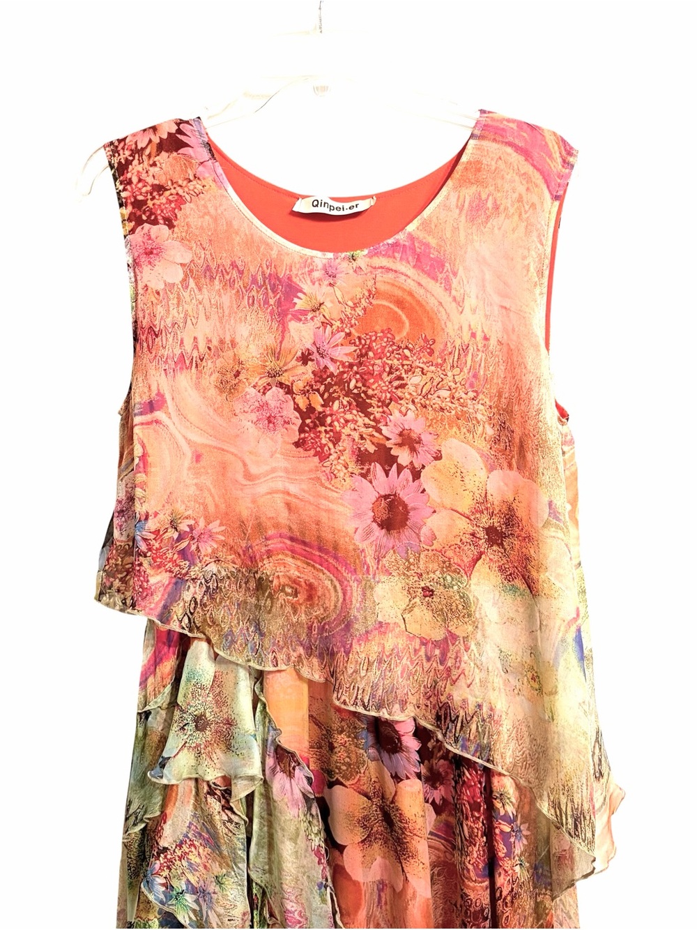Qinpei.er Silk Floral Fairy Asymmetric Midi Dress Womens L Lightweight Boho Airy - Picture 2 of 10